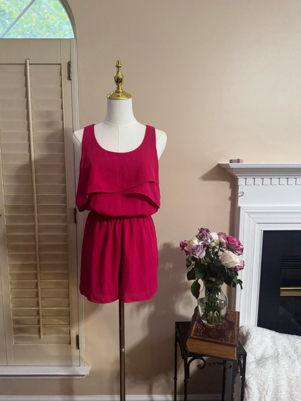 Women’s Sleeveless Layered Romper in Fuchsia